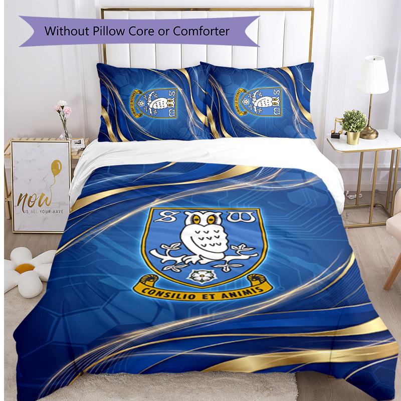 Sheffield Wednesday Football Printed 3 Pieces Bedding Set, Comfortable Skin Friendly Bedroom Duvet Cover Set