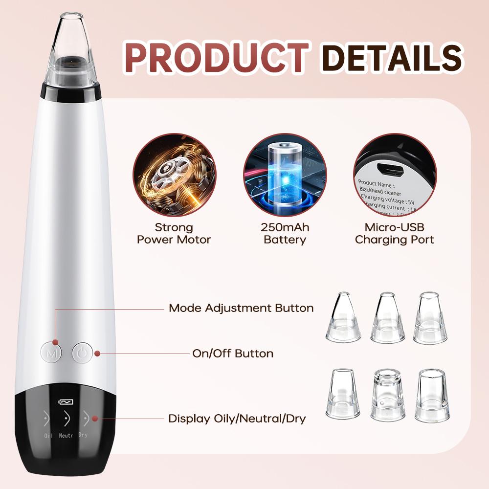 Electric Blackhead Remover Beauty Machine Dead Skin Remover Pore Vacuum Face Cleaner Kit Acne Needle Nose Black Dots Extractor