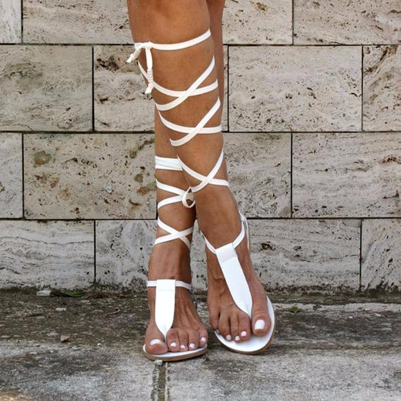 Fashion New Gladiator Women Flat Sandals Ladies Clip Toe Cross Strap Thong Sandals Shoes Woman Beach Free-binding Sandalen Dames
