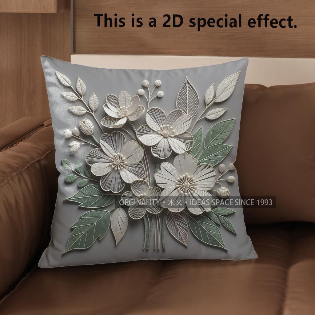 2D Floral Embroidered Pattern Digital Pillow Covers Pattern Cushion Cover Suitable For Sofa Bedroom Car Pillow Cover