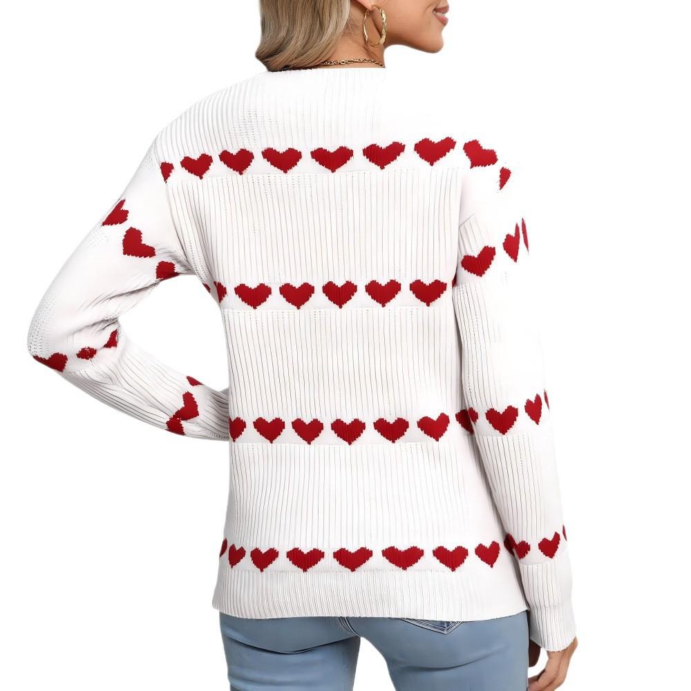 Europe, America, autumn and winter new hot-selling sweaters women's  Valentine's Day love round neck pullover knitted sweater top