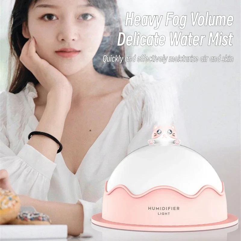 USB Mute Humidifier with Warm Night Light 250ml Cute Cat Air Humidifier Ultrasonic for Home Bedroom