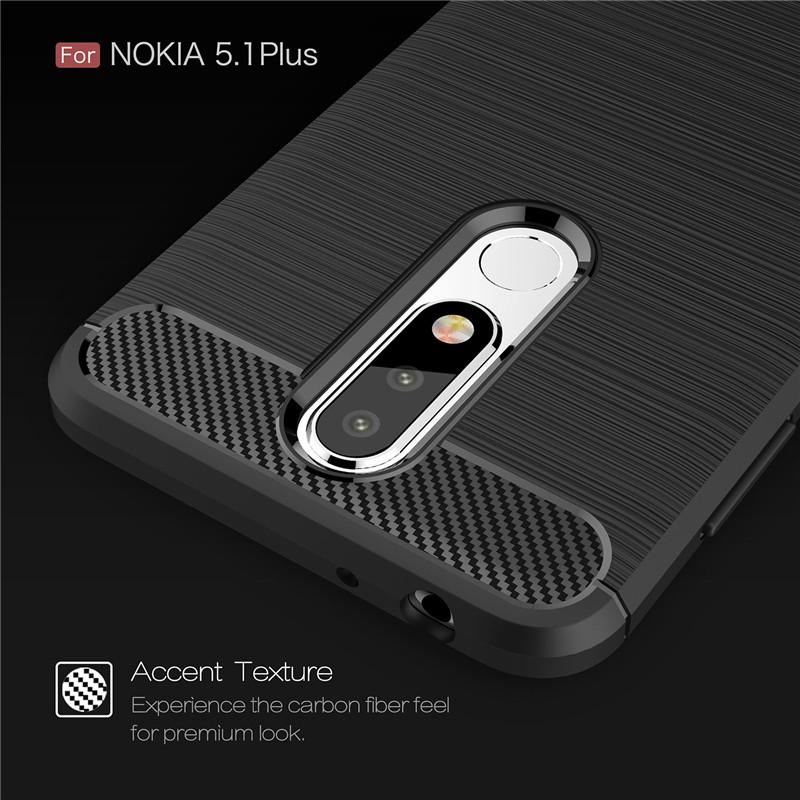 Etui na telefon z miękkiego włókna węglowego do telefonu Nokia 5.1 Plus 5.1+ Odporne na wstrząsy etui silikonowe do telefonu Nokia 5.1plus TPU tylna obudowa Coque Fundas