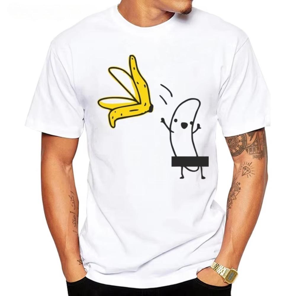 Casual Funny TShirt Men Naked Banana Cartoon Print Short Sleeve ONeck T Shirt Men Summer Humor Joke Tee Homme Top Comfortable
