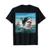 Cat Biting Shark Humorous Playful Funny Summer T Shirt Black S Vintage Washed For Everyday Wear