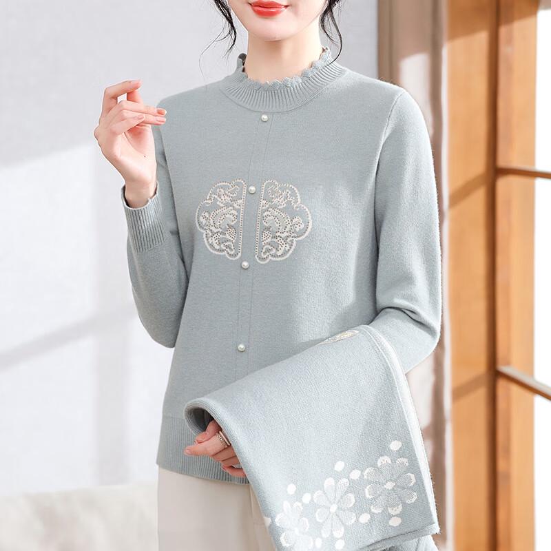 Xuexi New Chinese Style Knit Cardigan for Middle-Aged Women