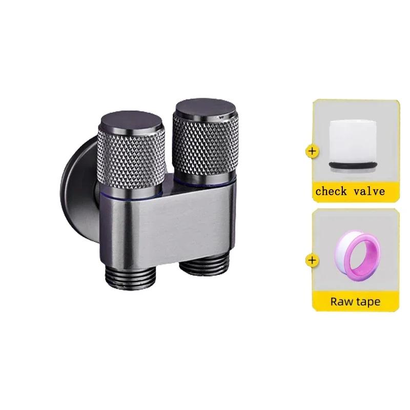 Stainless Steel G1/2 1 In Two Out Double Control Washing Machine Faucet Toilet Triangle Valve Faucet Accessory