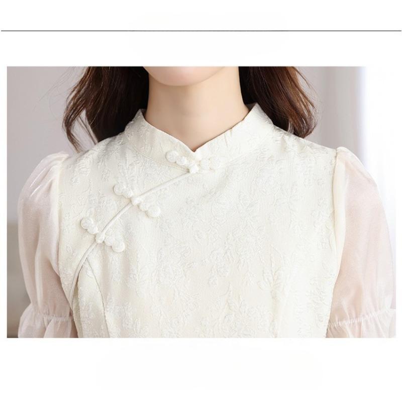 Elegant Summer Cheongsam Dress Chinese Style Vintage Slim Fit Women Fashion