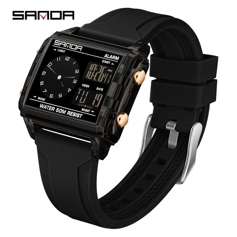 SANDA Fashion Trend Electronic Watches for Man Waterproof Sports Clock Outdoor Casual LED Luminous Digital Chronograph Watches