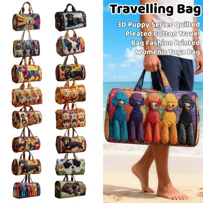 Serie de Perritos 3D Bolso de Viaje de Algodón Acolchado Plegado Bolso de Mano de Moda Estampado para Mujer Bolso de Yoga