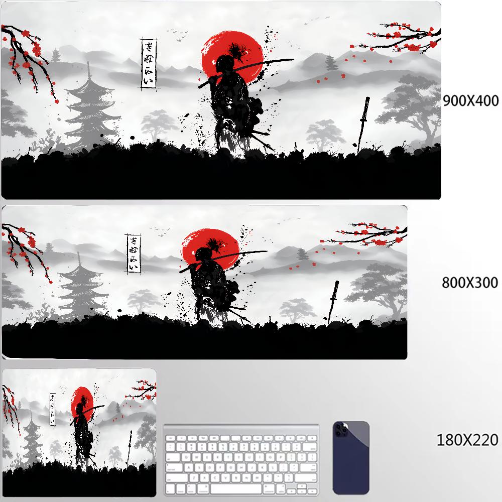 Japanese Samurai Desk Mat XXL Black and White Gaming keyboard mat large Oni Samurai extended deskpad Ghost of Tsushima Mousepad