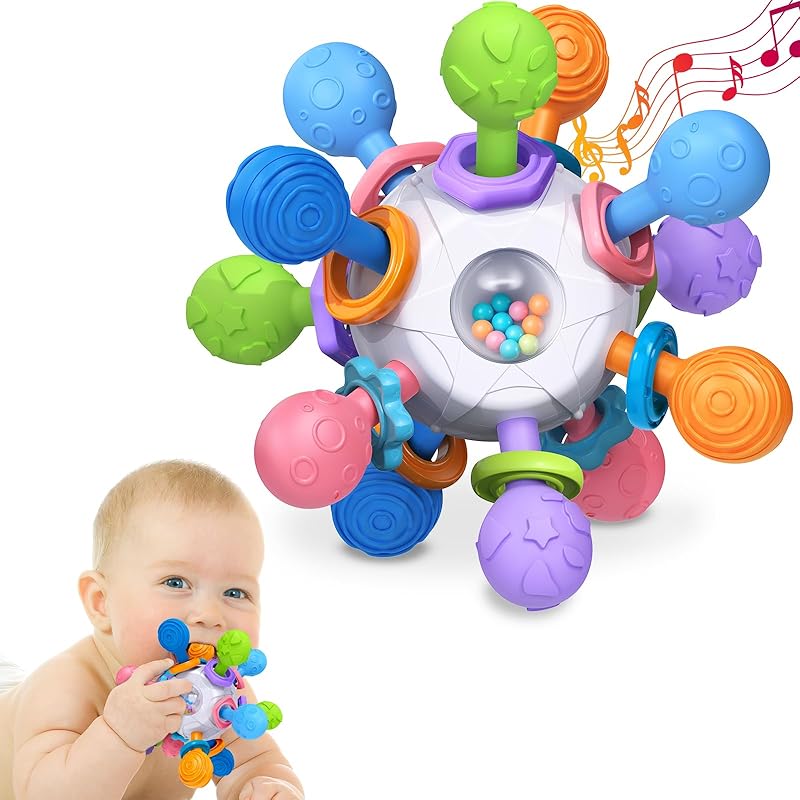 Baby Teething Toys for 0-6 6-12 Months Ages 0-2, Tummy Time Montessori Toys for Babies 0 3 6 9 12 18 Months, Newborn Infant Sensory Toys, Baby Shower