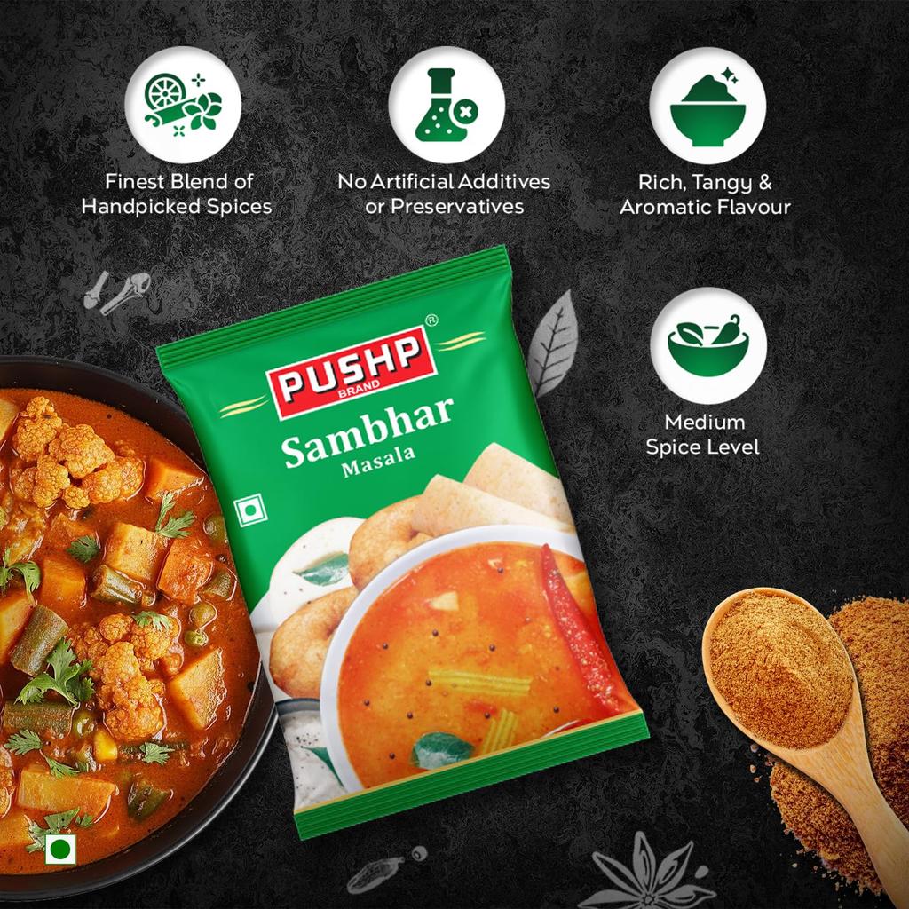 Pushp Sambhar Masala Powder 200g Pack Of 2 Traditional South Indian Spice Blend For Authentic Homemade Taste And Aroma