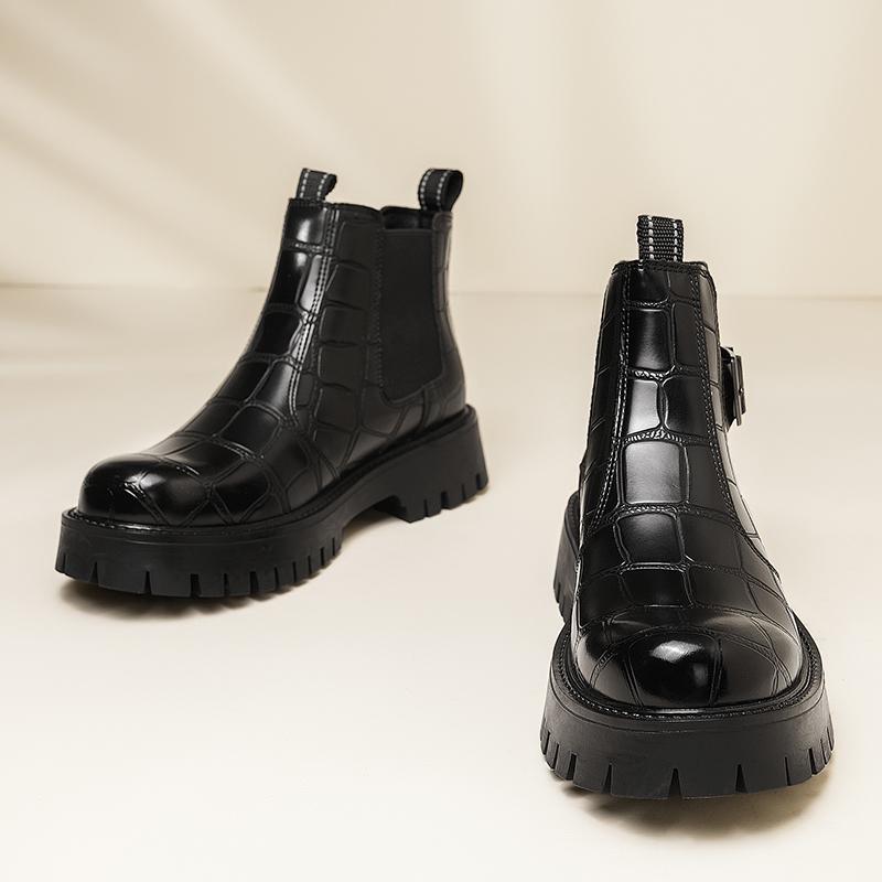 

Men Casual Boots ThickSole Fashion Thick Soled Comfort Leather Luxurious High Top Business Office Commuting Quality Men S Chelsea 40