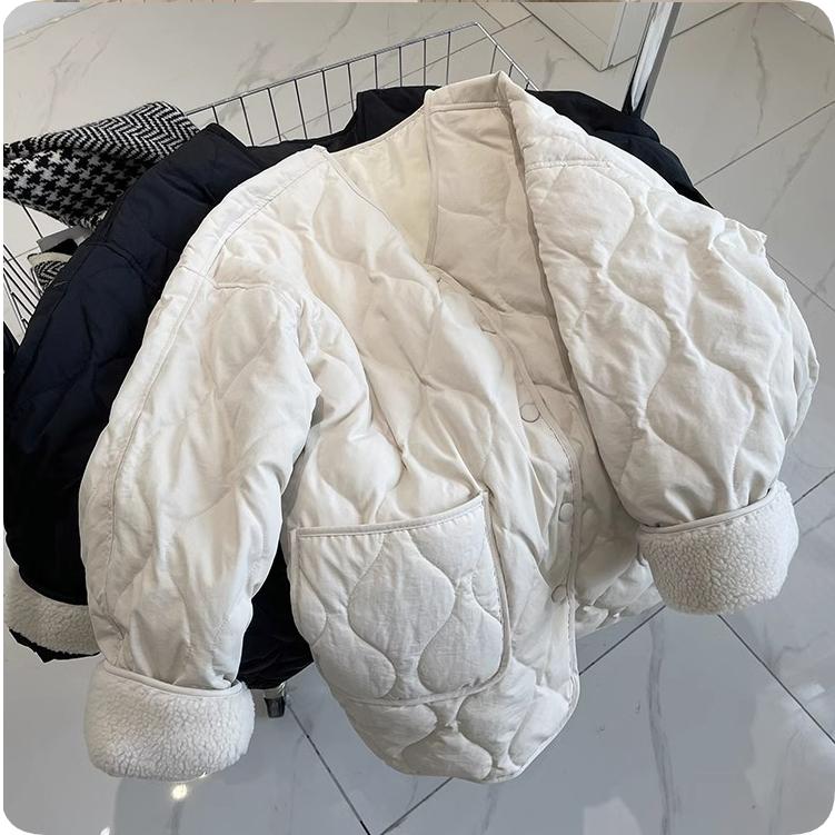 Rhombic Small Fragrance Cotton Jacket Women's Winter Loose Lamb Wool Jacket Women's Plus Velvet Thickening