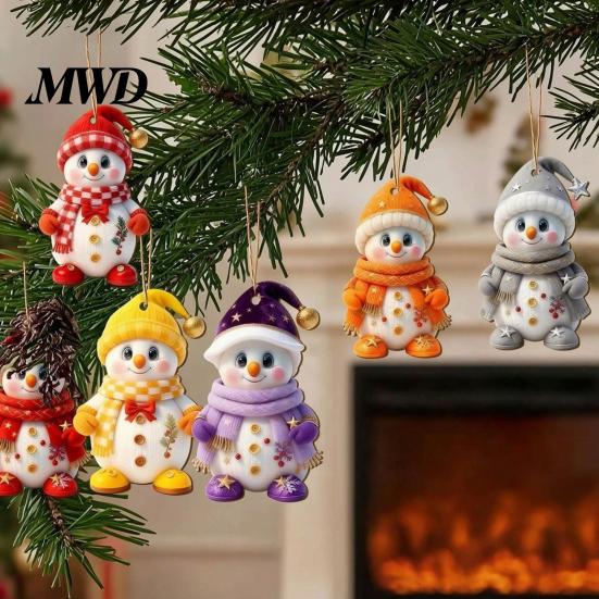 Christmas Home Indoor Decorations Snowman Wooden Ornaments, 2D Flat Vintage Xmas Tree Hanging Natural Wood Ornaments Decoration, Cute Winter Ornament