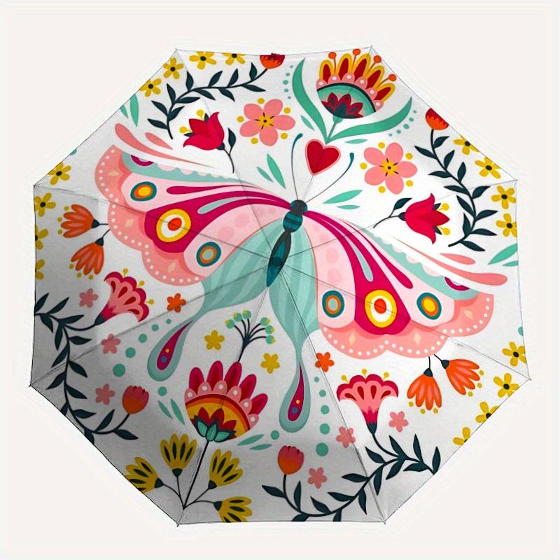 

1pc Butterfly Floral Pattern Automatic Open/close Folding Umbrella, Compact Portable Travel Umbrella, Perfect Birthday/Christmas, Cute Umbre