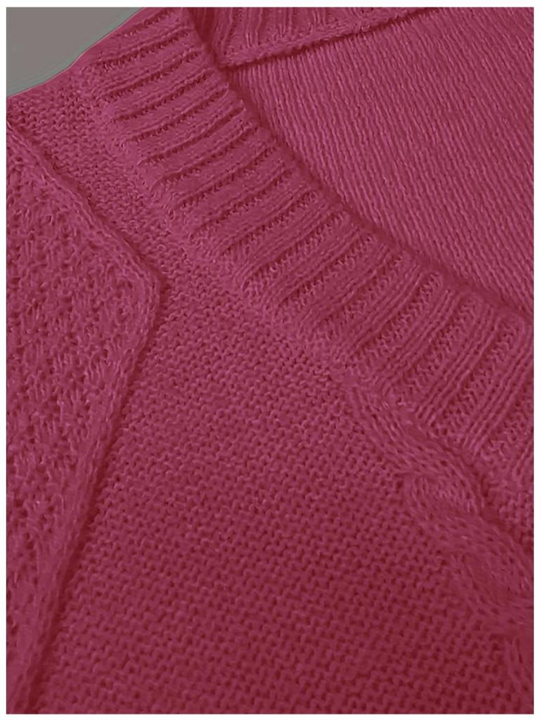 Women's European and American Casual V-Neck Cable Knit Sweater Coat - Solid Color, Autumn/Winter Pullover.