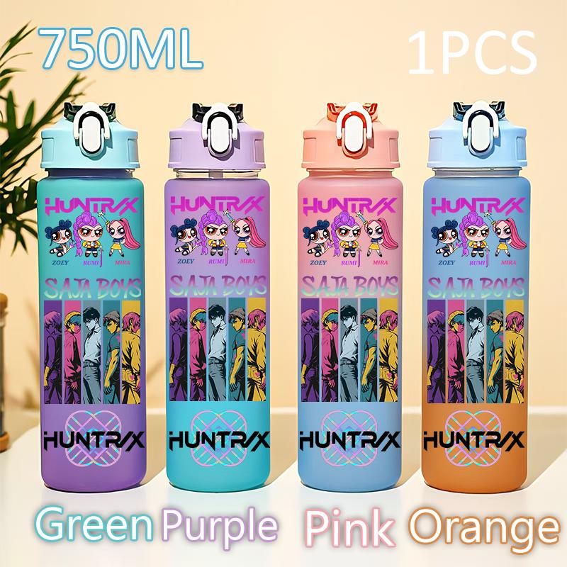 Kpop 750ML Dämonenjäger Wasserflasche K Pop Krieger Rumi Mira Zoey KPOP Trinkflasche Schule Huntrix Kürbis Plastik Wasserbecher