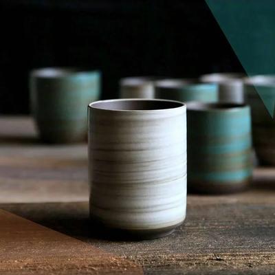 Hand-Painted Stoneware Tea Cup - Vintage Kiln Glaze Ceramic Mug for Coffee/Tea, Durable & Unique Home/Office Use