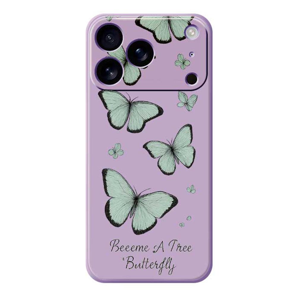 

For iPhone 17 Pro Max Case Green Butterfly Pattern Printing Straight Edge TPU Phone Back Cover Purple