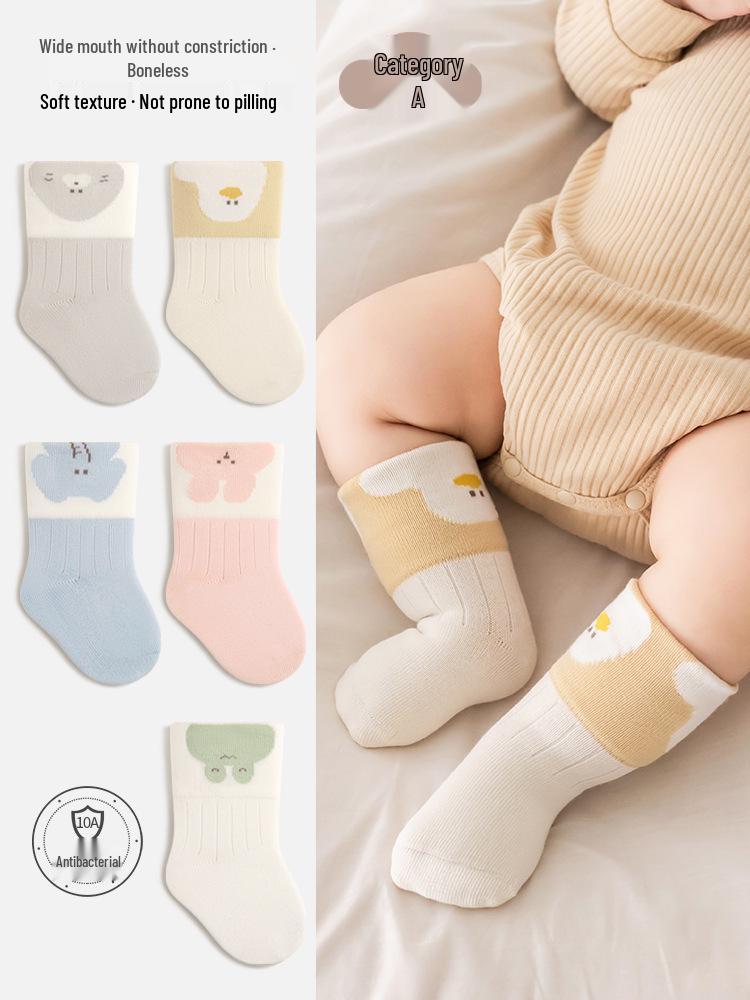 Newborn Cute Cartoon Baby Socks - Seamless Ribbed Cotton for Spring & Autumn