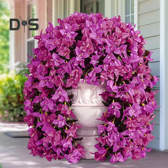 2Pcs Hanging Artificial Bougainvillea Speetabilis UV Resistant Realistic Fake Flower Wedding Party Indoor Outdoor Garden Yard Wall Hanging Faux Bloom