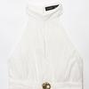 Kaslead New Arrival Women's Clothing Fashion Style Fashion Minimalist Small Pleated Hanging Collar Tops 0387077