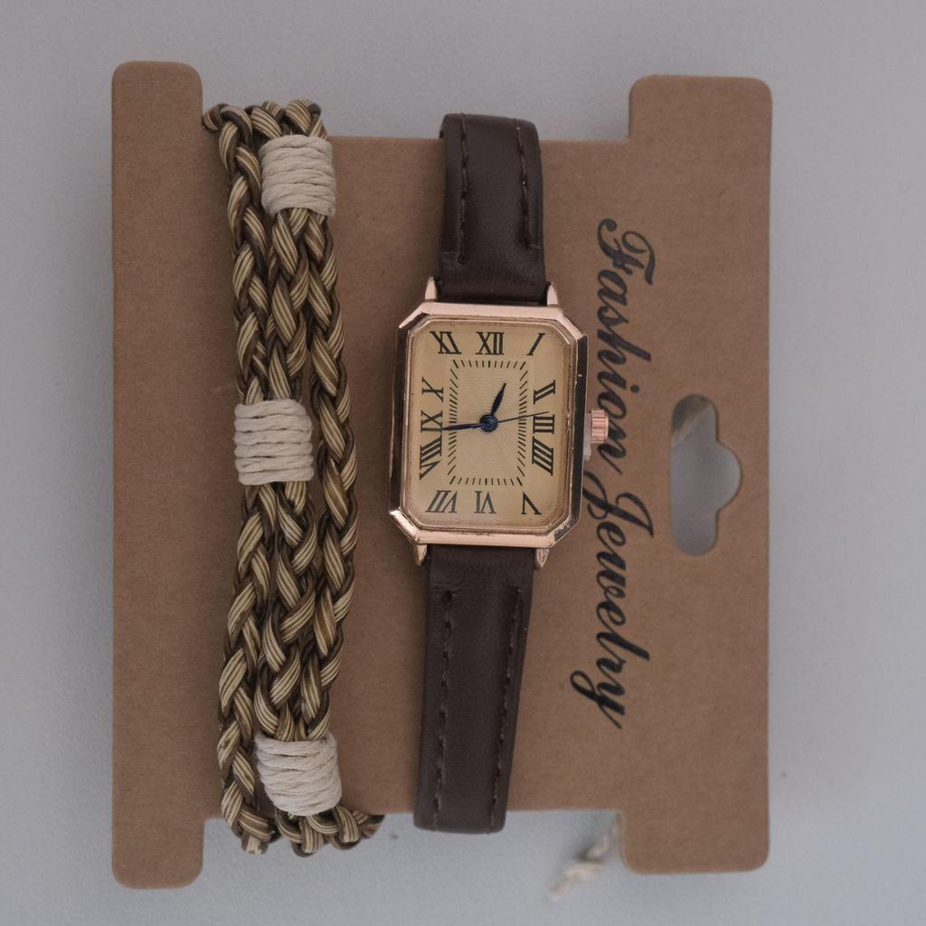 Roman-Style Ladies Square Dial Quartz Watch with Cowhide Strap