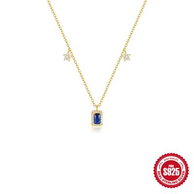 Stylish Simple S925 Sterling Silver Sapphire Diamond Set Geometric Flowers Stacked Women'S Versatile Clavicle Necklace