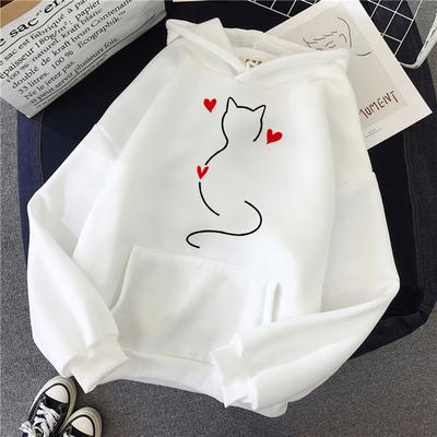 Autunno Inverno Manica Lunga Tasca a Marsupio Felpe Casual da Donna Grafica Vintage Felpa con Stampa di Gatto Divertente Felpa con Cappuccio Abbigliamento con Cappuccio