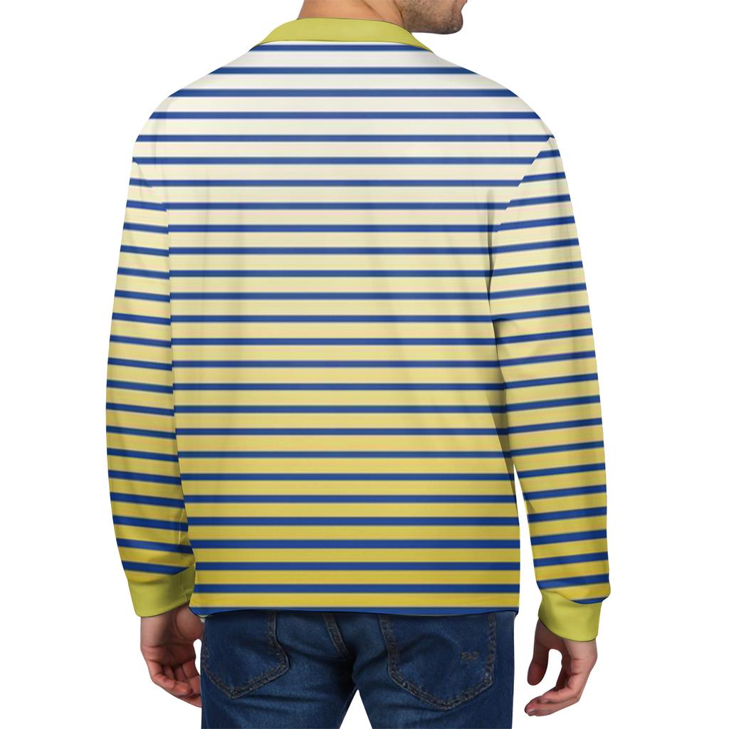 Men's Casual Striped Print Button-Up Long-Sleeve Tops