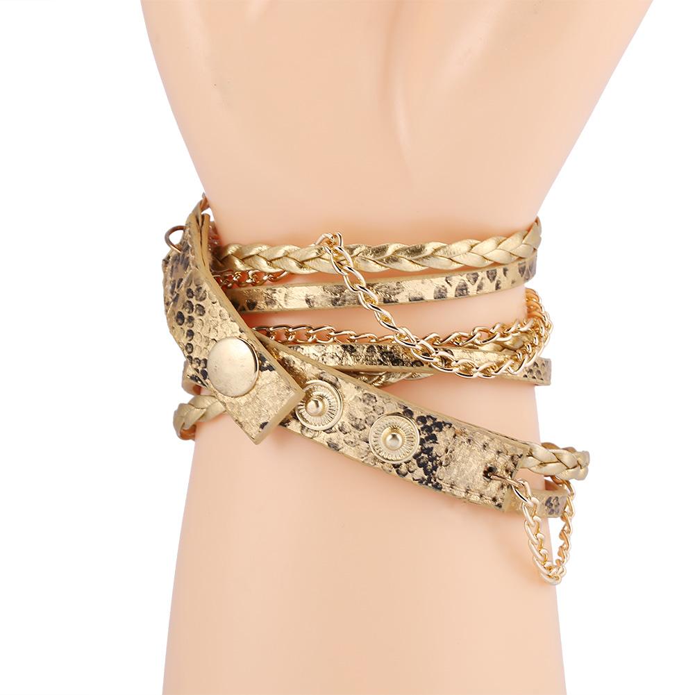 Women Braid Weave Bracelet Quartz Analog Round Watch Wristwatch(Gold)