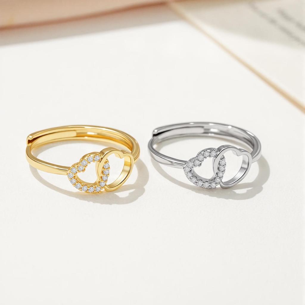 Elegant Double Heart Ring for Women: Simple Micro-pave Diamond Design