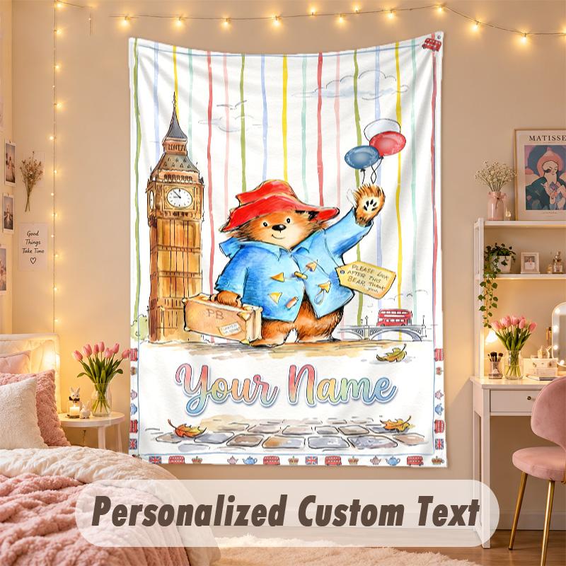 Custom Personalized Tapestry,Paddington Print Custom Name Text Wall Art Hanging for Bedroom