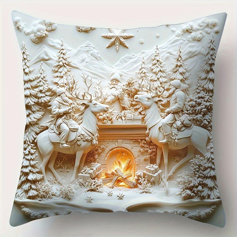 

Christmas Pillowcases: Snowman, Santa, and Festive Scenes Sofa bed cushion cover, New Year home decoration 16x16Inch