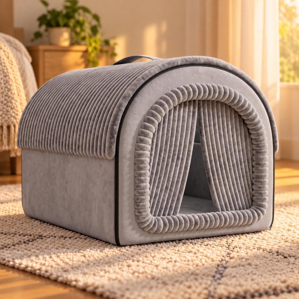 Enclosed Pet Bed with Curtain Flaps Detachable for Sleeping