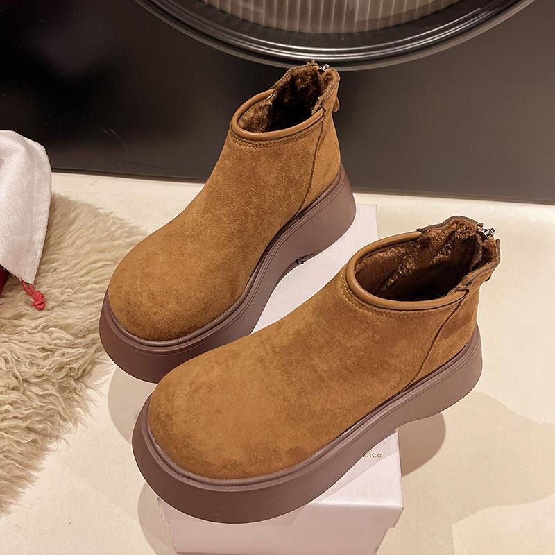 British style retro frosted leather short boots women's 2025 autumn and winter new versatile rear zipper Chelsea snow boots