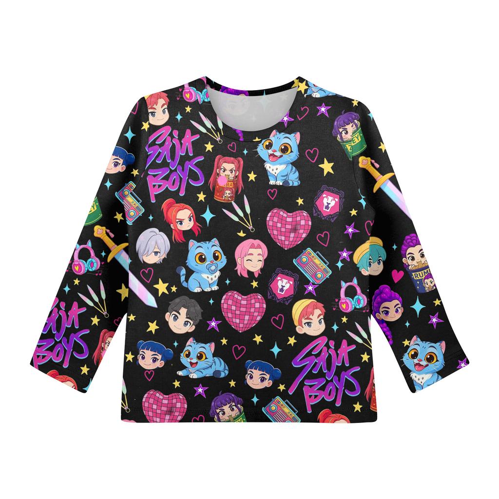 Children's Witch  Printed Long Sleeved Round Neck Top With Floral Print For Daily Casual T-shirt