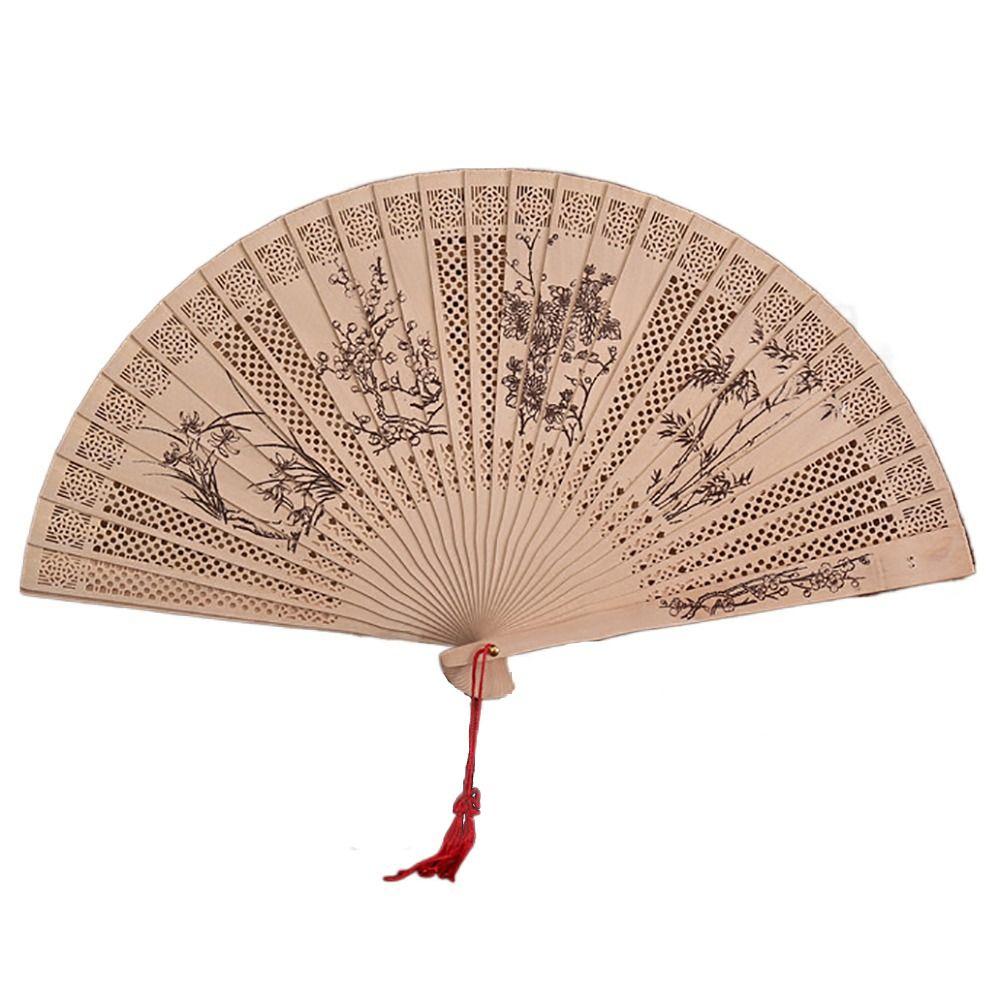 Ventaglio di legno dipinto di sandalo stile cinese retrò ventaglio pieghevole regalo ventaglio pieghevole intagliato vuoto