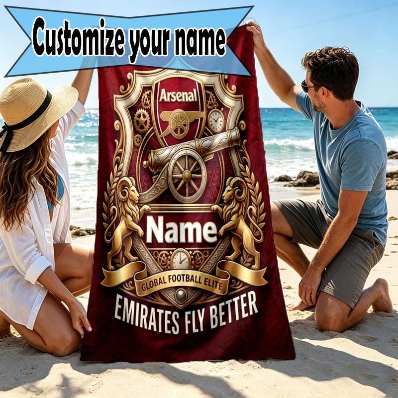 Custom Name Personalized Arsenal F.C Print Beach Towel, for Trip Camping Beach Party Home Decor, Birthday Gift for Family & Friends