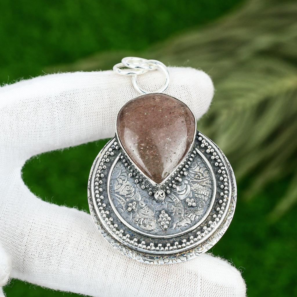 Memorial Day Deal 925 Sterling Silver Natural Strawberry Quartz Birthday Pendant