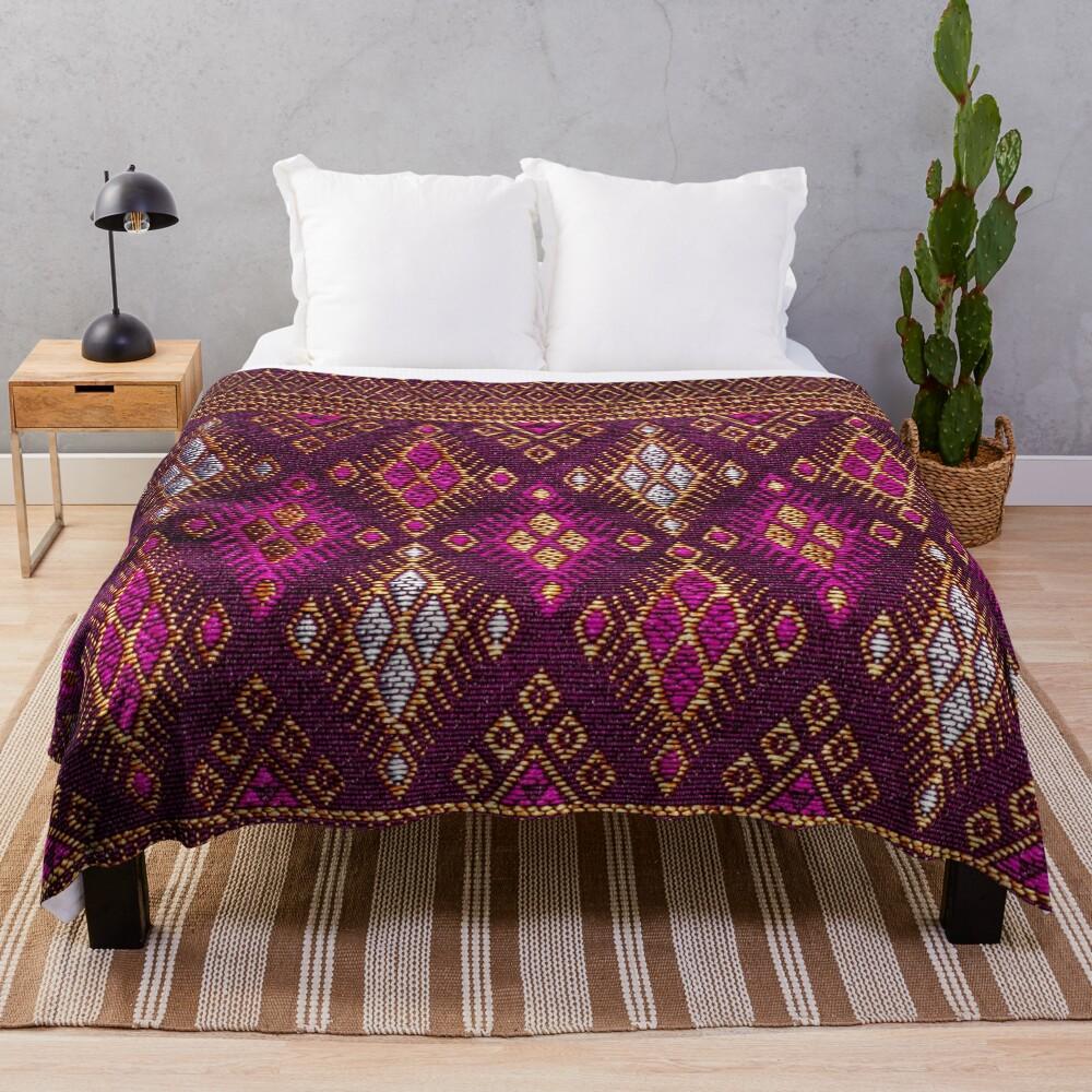 Thai Silk - Pink Gold Thai Traditional Silkworms Throw Blanket