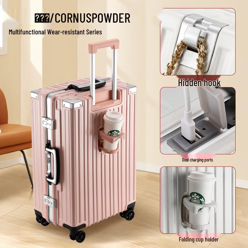 OLOMM Hardshell Travel Suitcase with USB & Cup Holder 26 inch