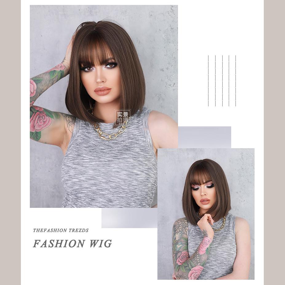 Women's 32cm Short Hair Headcover Short Straight Hair Simulation Hair Beauty Decoration Headwear Wig