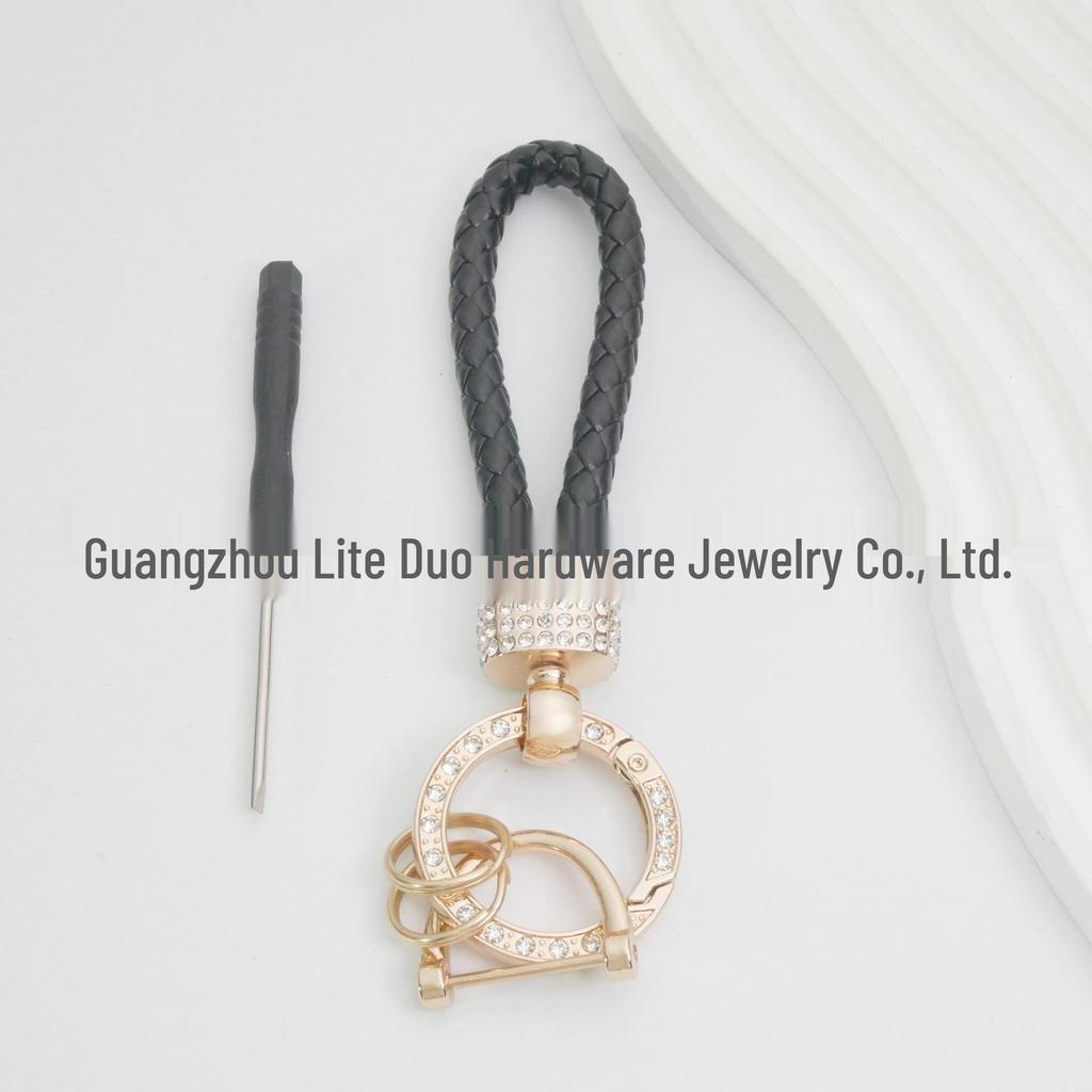Luxury Keychain: Handwoven Imitation Diamond Leather Bracelet with Metal Buckle for Men & Women