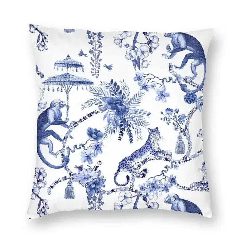Toile De Jouy Pink Chinoiserie Tea House Pagoda Throw Pillow Covers Living Room Decoration Porcelain Floral Cushions for Sofa, 30x30cm