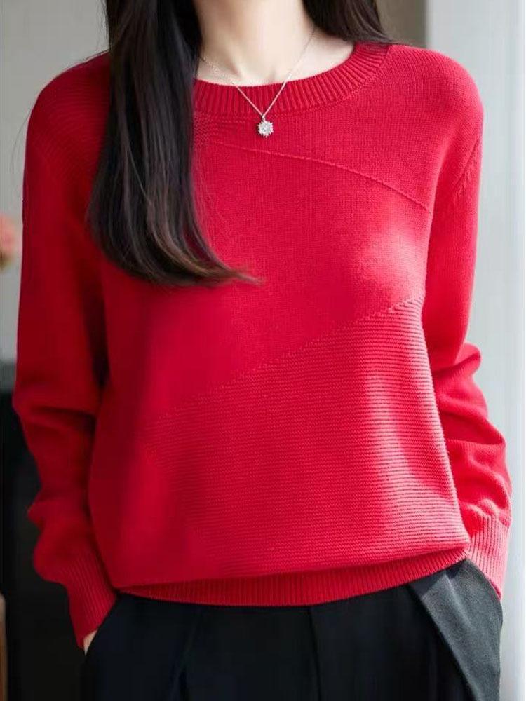 2025 Autumn/Winter Women's Versatile Round Neck Wool Pullover Sweater - Loose, Slimming Knitwear Base Layer Top