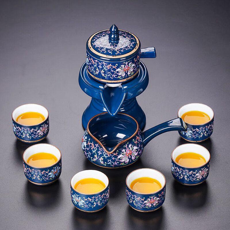 Blue and White Porcelain Kung Fu Tea Set with Automatic Teapot