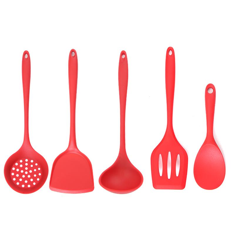 Colored Silicone Kitchenware Set: Non-stick, High Temp-Resistant, Food-Grade Spatula & Soup Ladle.